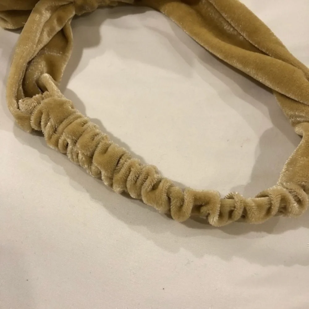 Velvet yellow\tan headband with bow NWOT